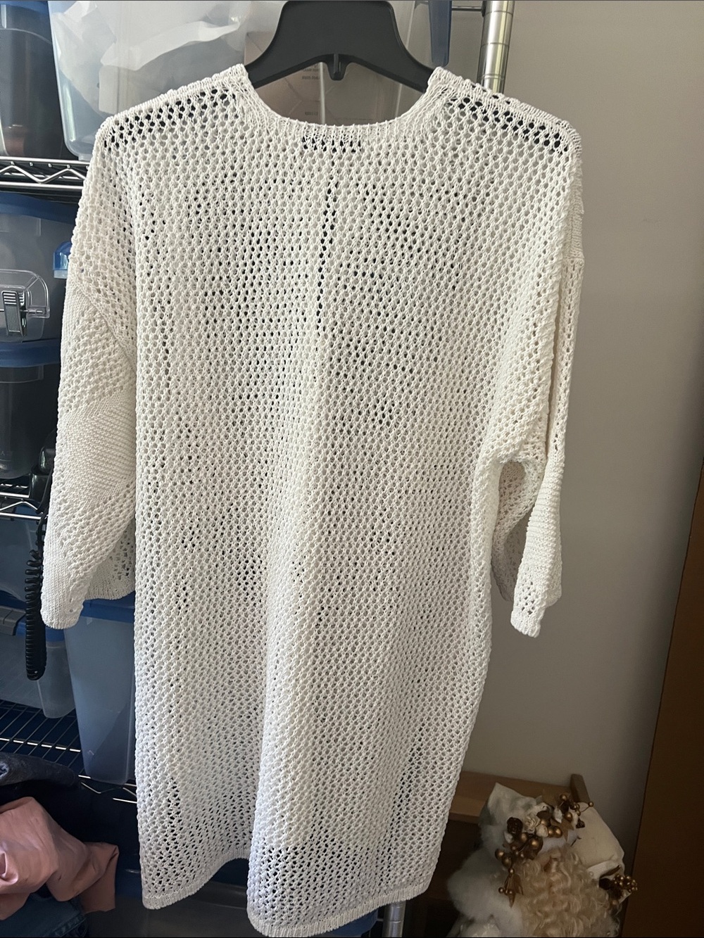 Zara Europe Oversized White Open-Knit V-Neck Sweater Tunic Swim Cover Up S/M NEW - Picture 6 of 6